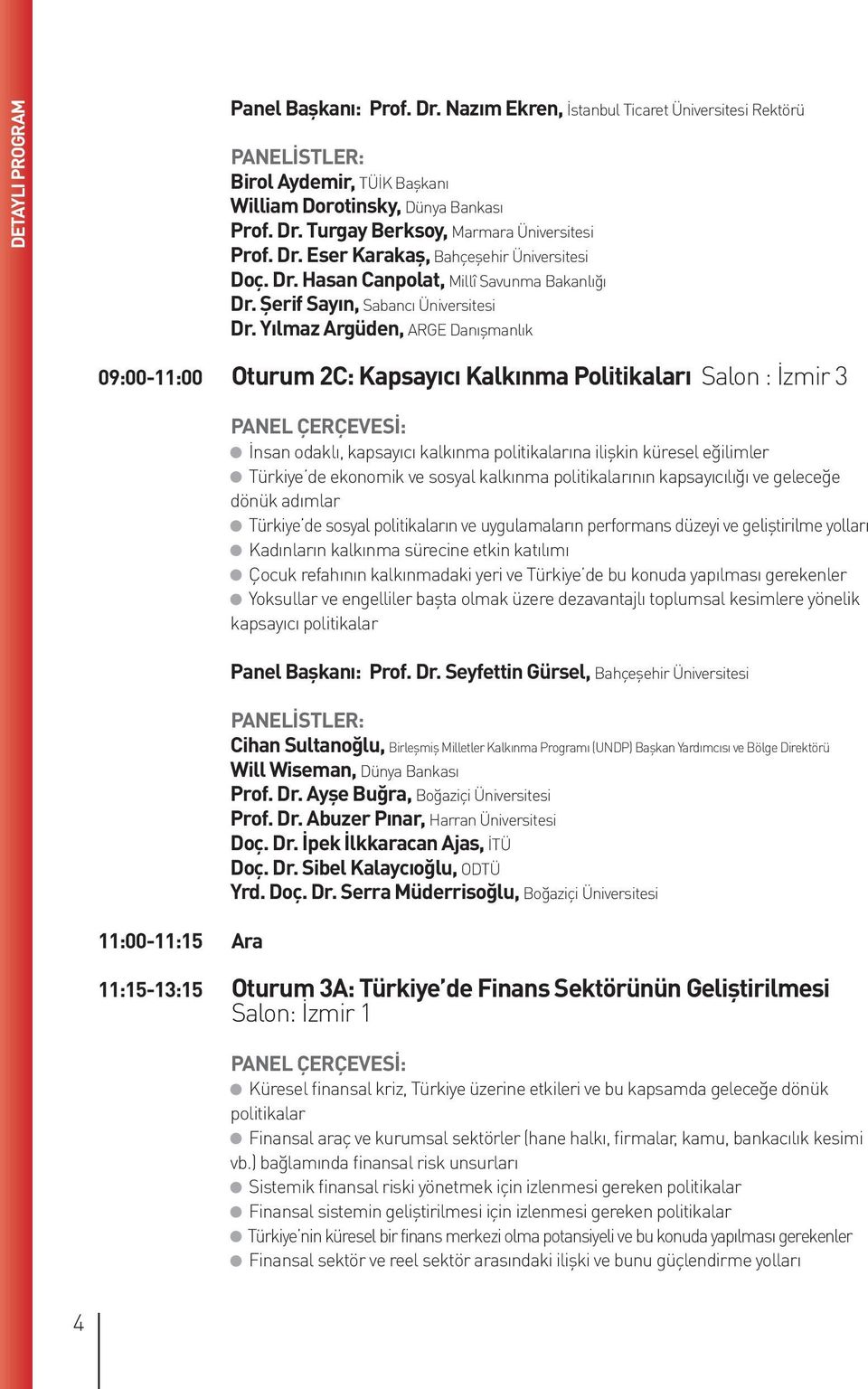 Yılmaz Argüden, ARGE Danışmanlık 09:00-11:00 Oturum 2C: Kapsayıcı Kalkınma Politikaları Salon : İzmir 3 11:00-11:15 Ara İnsan odaklı, kapsayıcı kalkınma politikalarına ilişkin küresel eğilimler