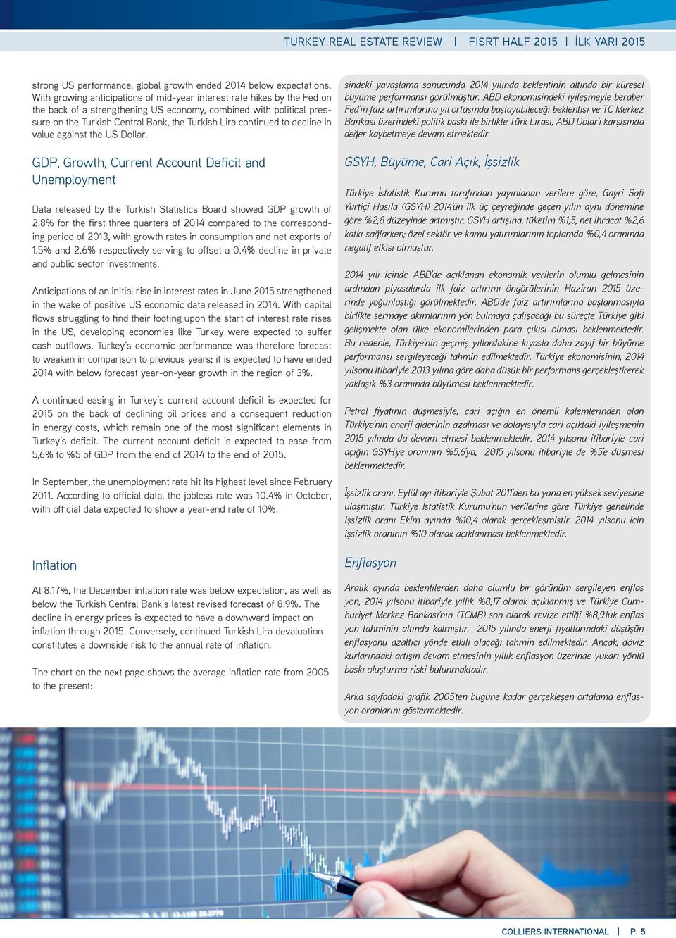 continued to decline in value against the US Dollar. GDP, Growth, Current Account Deficit and Unemployment Data released by the Turkish Statistics Board showed GDP growth of 2.