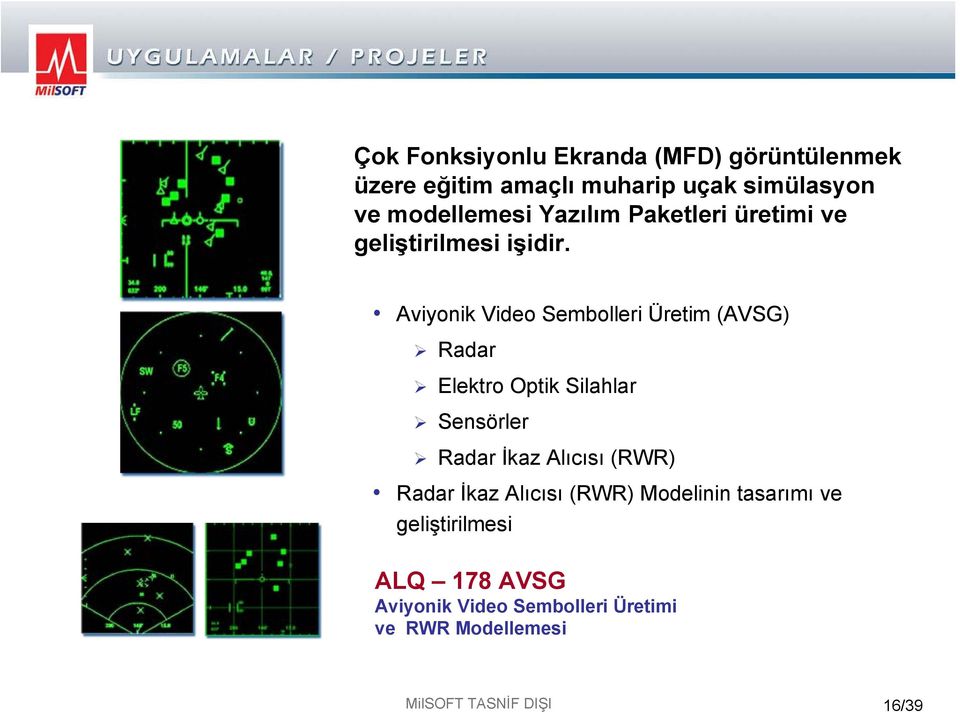 Aviyonik Video Sembolleri Üretim (AVSG) Radar Elektro Optik Silahlar Sensörler Radar İkaz Alıcısı