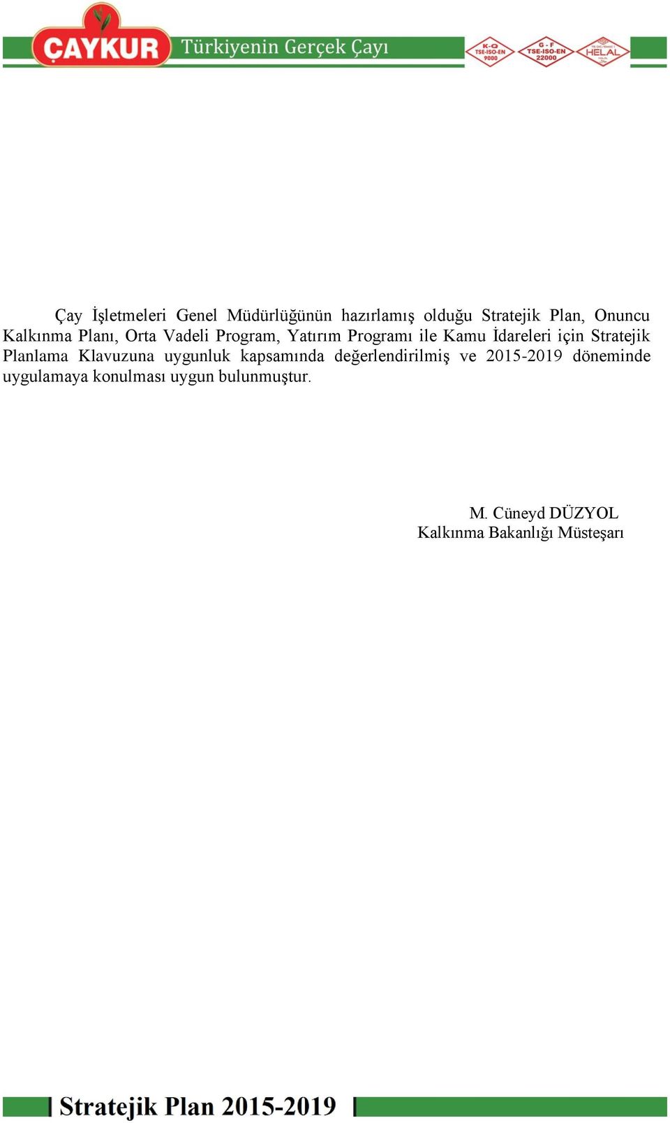 Stratejik Planlama Klavuzuna uygunluk kapsamında değerlendirilmiş ve 2015-2019