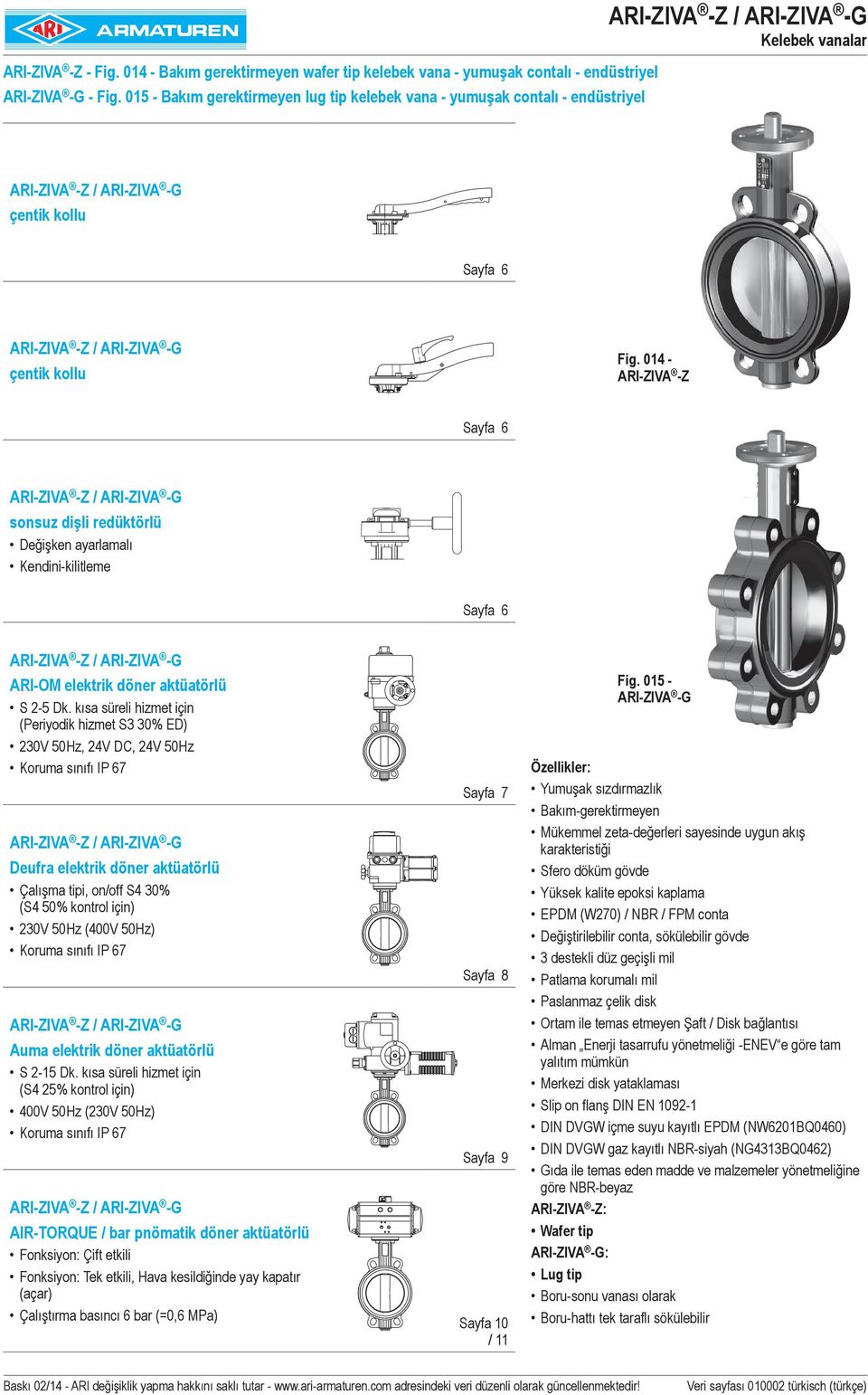 014 - ARI-ZIVA -Z Sayfa 6 sonsuz dişli redüktörlü Değişken ayarlamalı Kendini-kilitleme Sayfa 6 ARI-OM elektrik döner aktüatörlü S 2-5 Dk.
