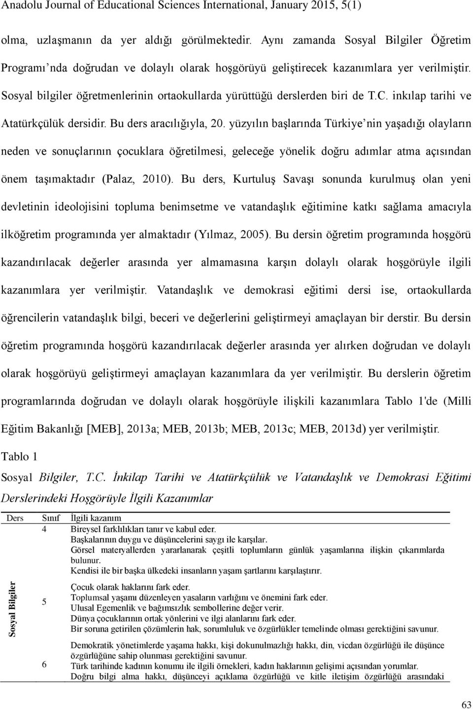 yüzyılın başlarında Türkiye nin yaşadığı olayların neden ve sonuçlarının çocuklara öğretilmesi, geleceğe yönelik doğru adımlar atma açısından önem taşımaktadır (Palaz, 2010).