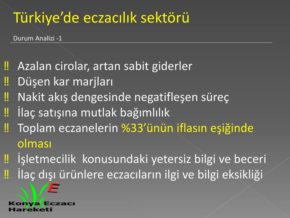 ! İlaç satışına mutlak bağımlılık!! Toplam eczanelerin %33 ünün iflasın eşiğinde olması!