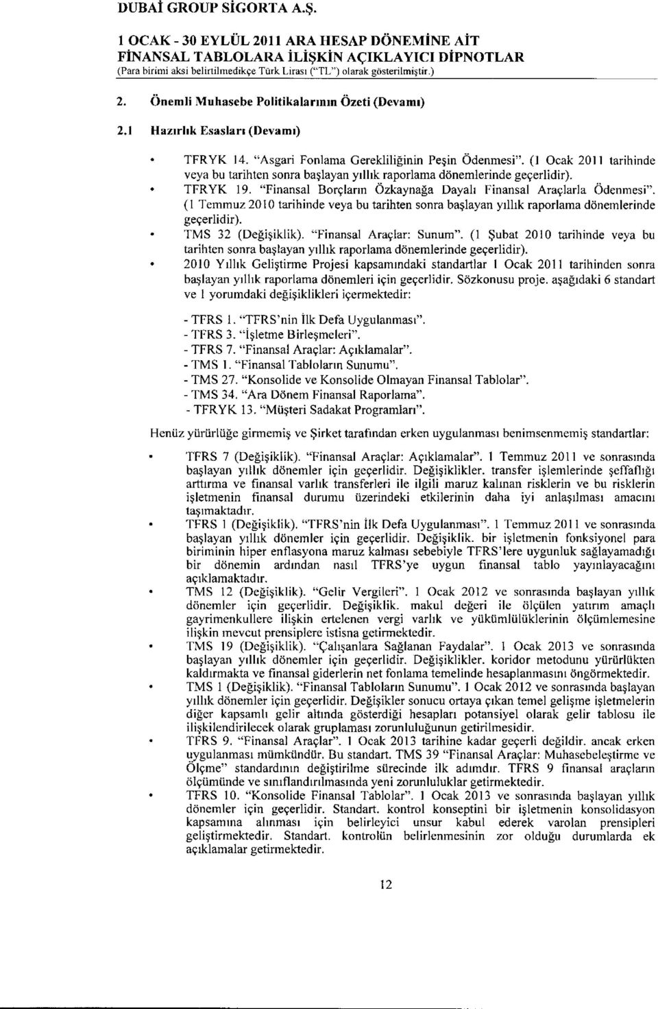 (l Ocak 201I tarihinde veya bu tarihten sonra ba$layan yrlhk raporlama ddnemlerinde gegerlidir).. TFRYK 19. "Finansal Borglarrn Ozkaynala Dayalr Finansal Araglarla Odenmesi".