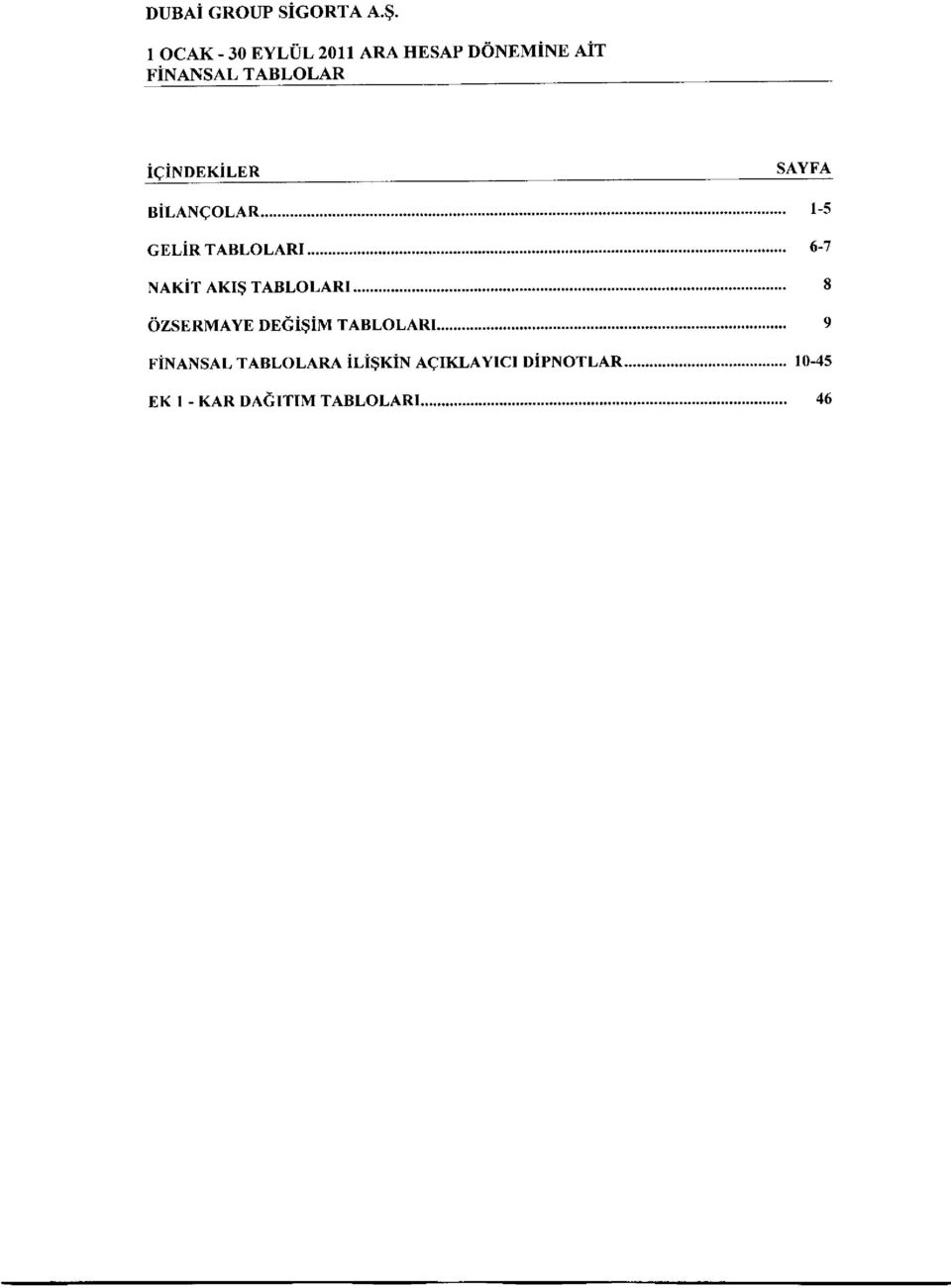 DONEMiNE AiT FiNANSAL TABLOLAR