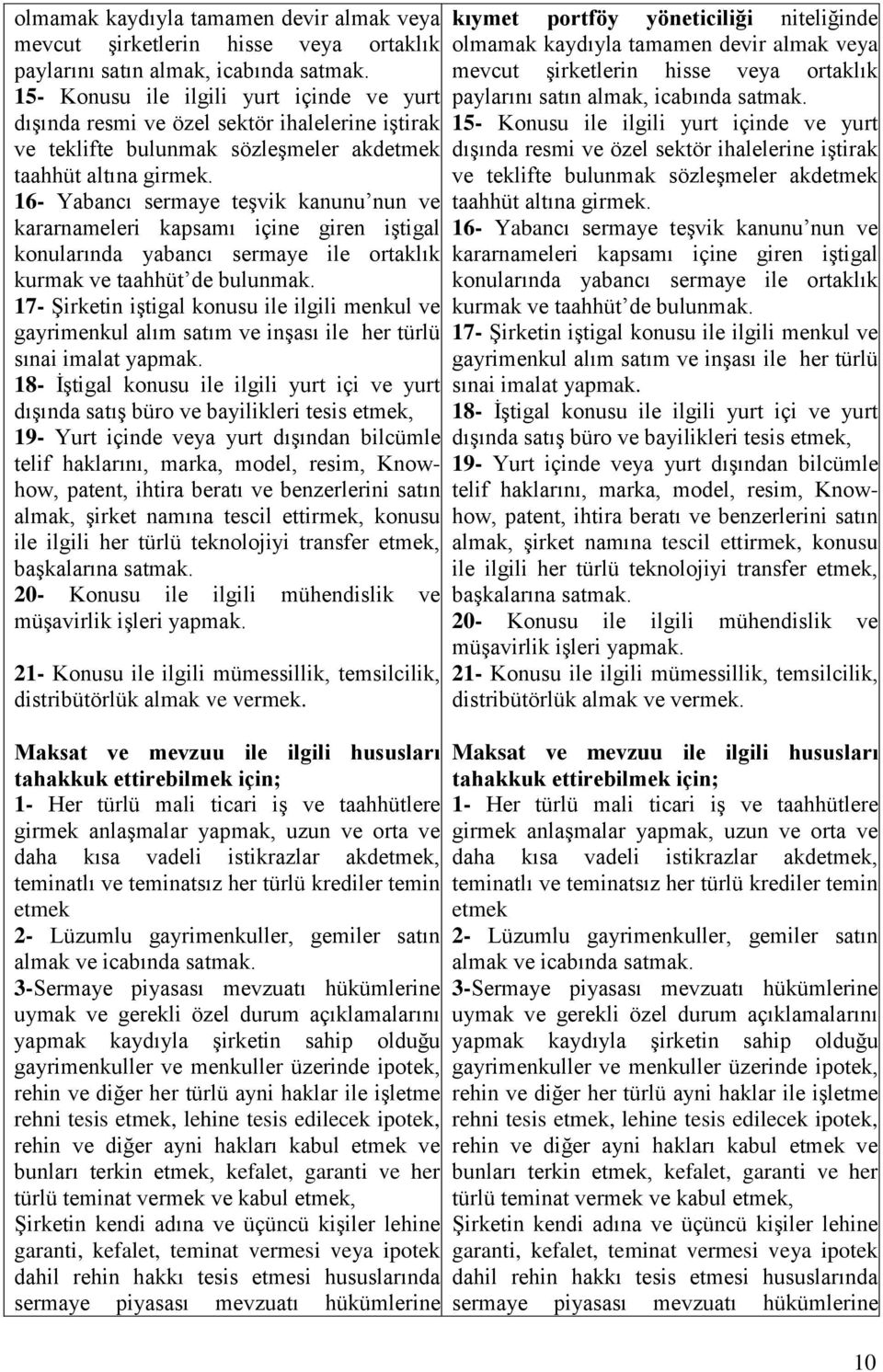 16- Yabancı sermaye teşvik kanunu nun ve kararnameleri kapsamı içine giren iştigal konularında yabancı sermaye ile ortaklık kurmak ve taahhüt de bulunmak.