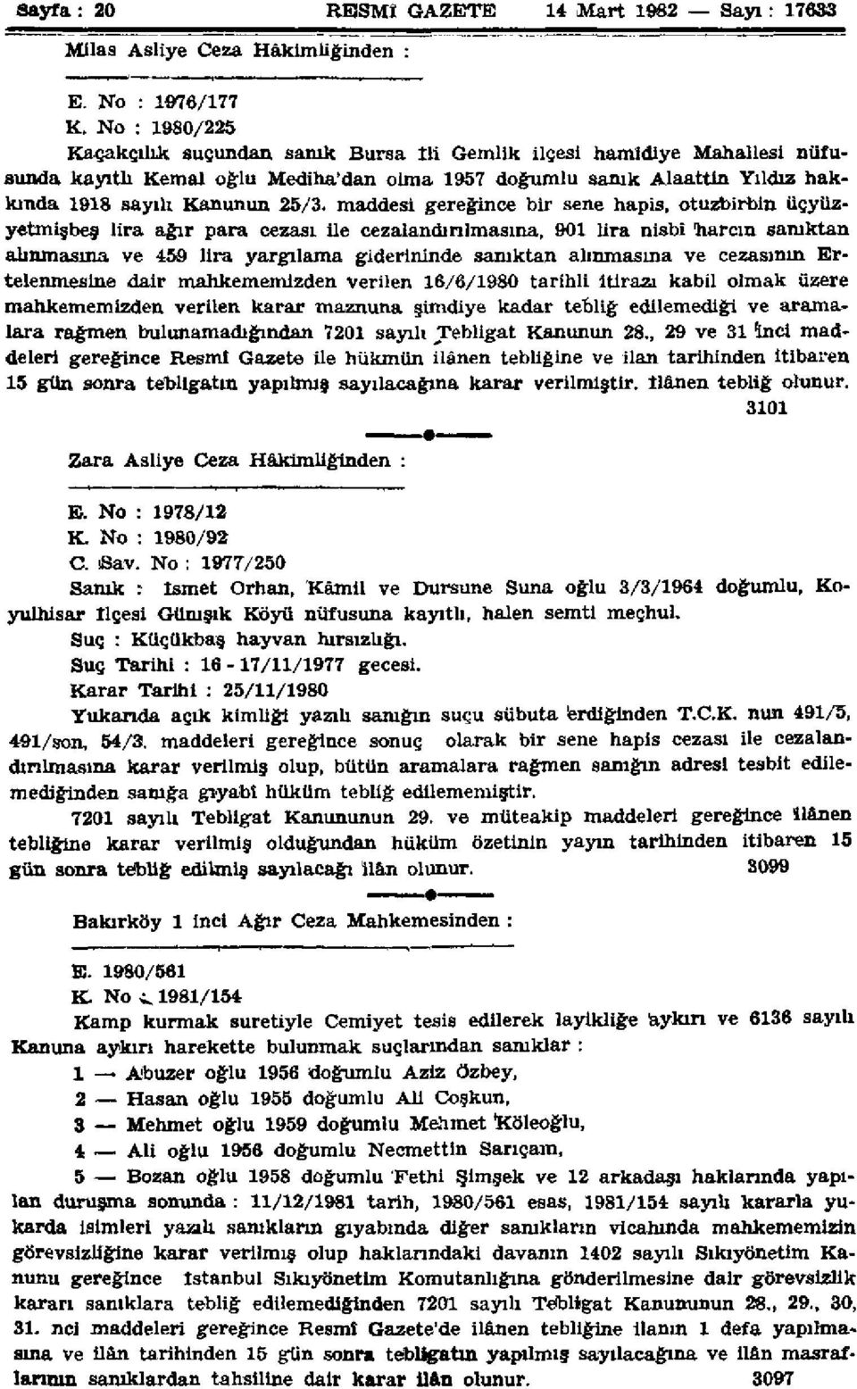 maddesi gereğince bir sene hapis, otuzbirbin üçyüzyetmişbeş lira ağır para cezası ile cezalandırılmasına, 901 lira nisbî harcın sanıktan alınmasına ve 459 Ura yargılama giderininde sanıktan