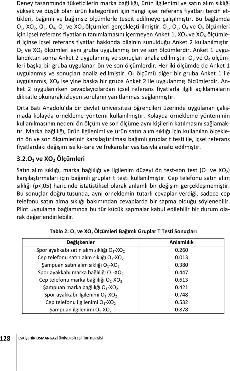 O 1, O 3, O 4 ve O 5 ölçümleri için içsel referans fiyatların tanımlamasını içermeyen Anket 1, XO 2 ve XO 6 ölçümleri içinse içsel referans fiyatlar hakkında bilginin sunulduğu Anket 2 kullanılmıştır.