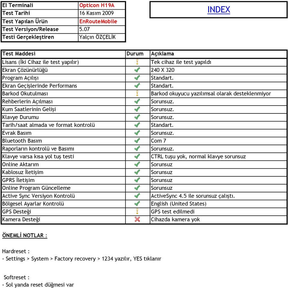 7 CTRL tuşu yok, normal klavye sorunsuz ActiveSync 4.5 ile sorunsuz çalıştı.