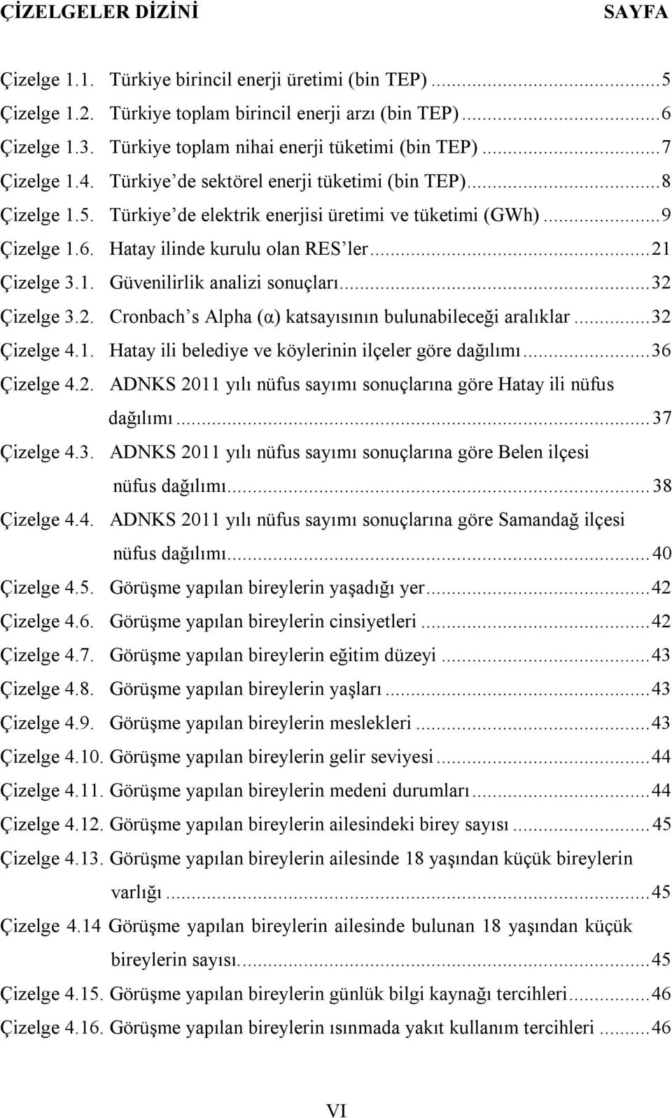 6. Hatay ilinde kurulu olan RES ler... 21 Çizelge 3.1. Güvenilirlik analizi sonuçları... 32 Çizelge 3.2. Cronbach s Alpha (α) katsayısının bulunabileceği aralıklar... 32 Çizelge 4.1. Hatay ili belediye ve köylerinin ilçeler göre dağılımı.