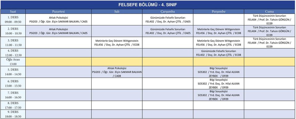 Ayhan ÇİTİL / EA05 Günümüzde Felsefe Sorunları FEL402 / Doç. Dr. Ayhan ÇİTİL / EA05 Metinlerle Geç Dönem Wittgenstein FEL456 / Doç. Dr. Ayhan ÇİTİL / EC08 Metinlerle Geç Dönem Wittgenstein FEL456 / Doç.