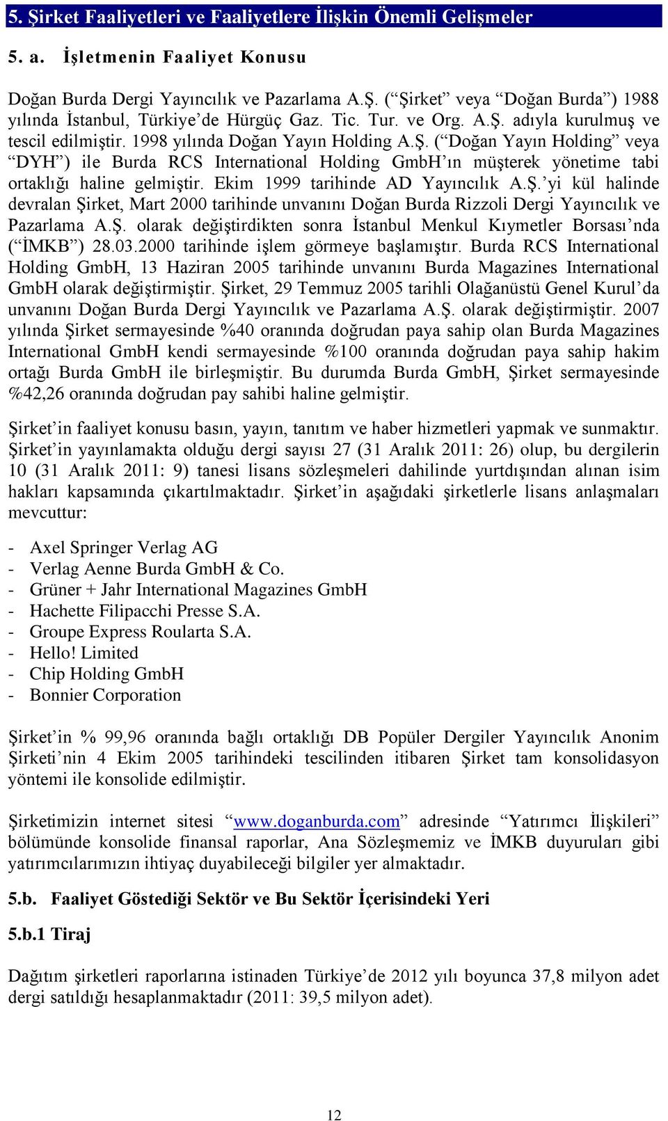 Ekim 1999 tarihinde AD Yayıncılık A.Ş. yi kül halinde devralan Şirket, Mart 2000 tarihinde unvanını Doğan Burda Rizzoli Dergi Yayıncılık ve Pazarlama A.Ş. olarak değiştirdikten sonra İstanbul Menkul Kıymetler Borsası nda ( İMKB ) 28.