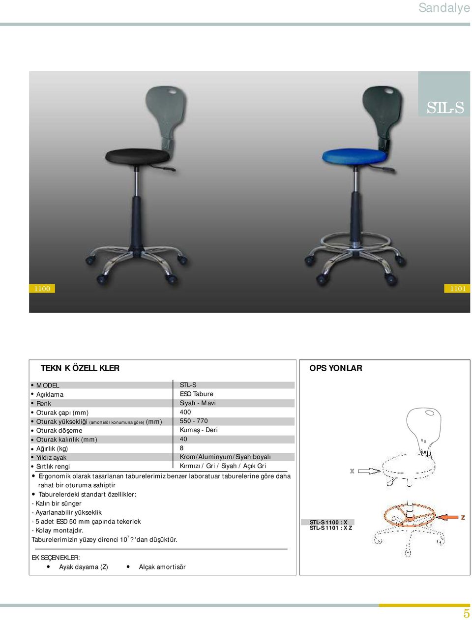 taburelerimiz benzer laboratuar taburelerine göre daha rahat bir oturuma sahiptir Taburelerdeki standart özellikler: - Kalın bir sünger - Ayarlanabilir yükseklik - 5 adet ESD 50