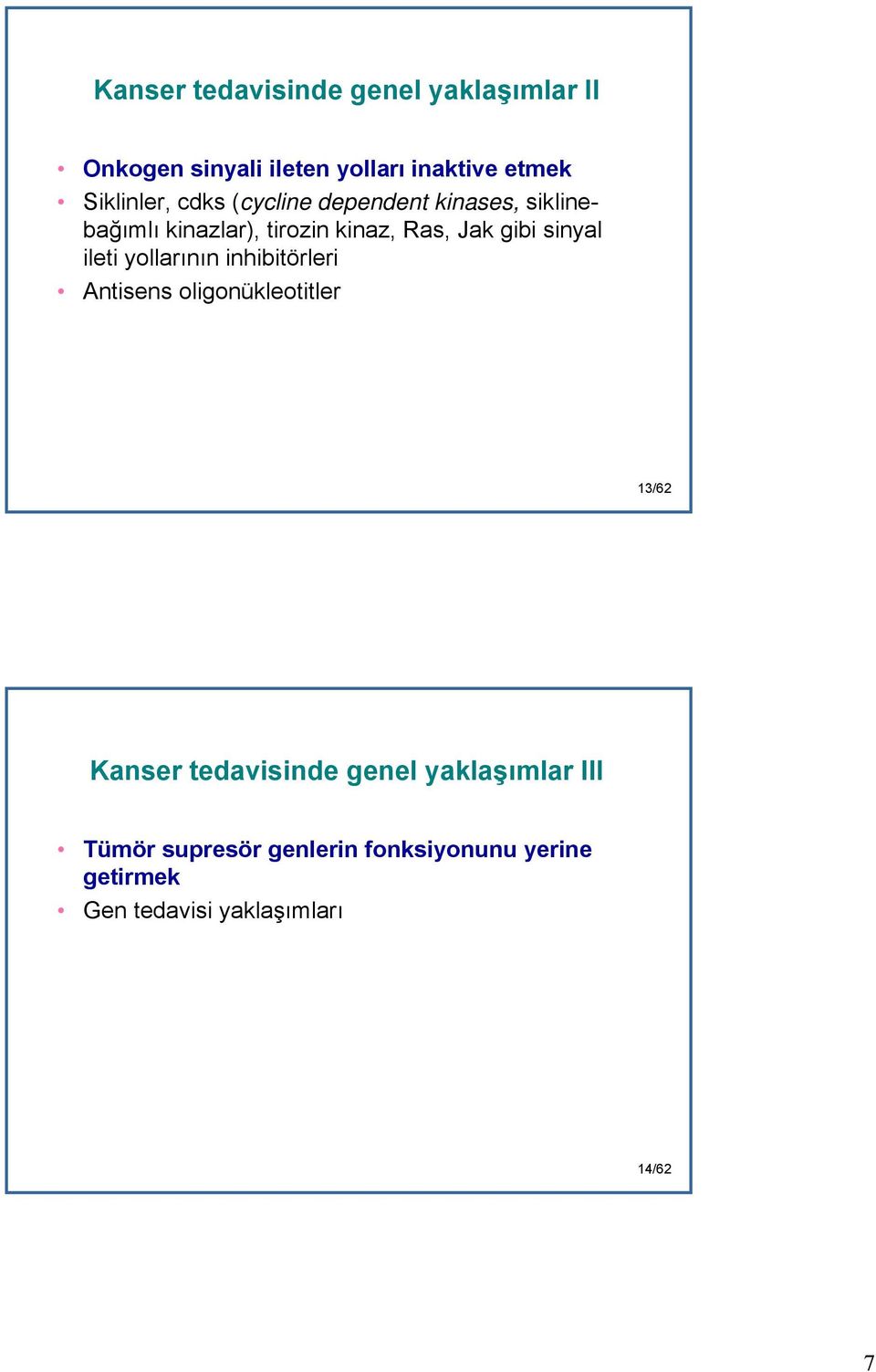 gibi sinyal ileti yollarının inhibitörleri Antisens oligonükleotitler 13/62 Kanser tedavisinde