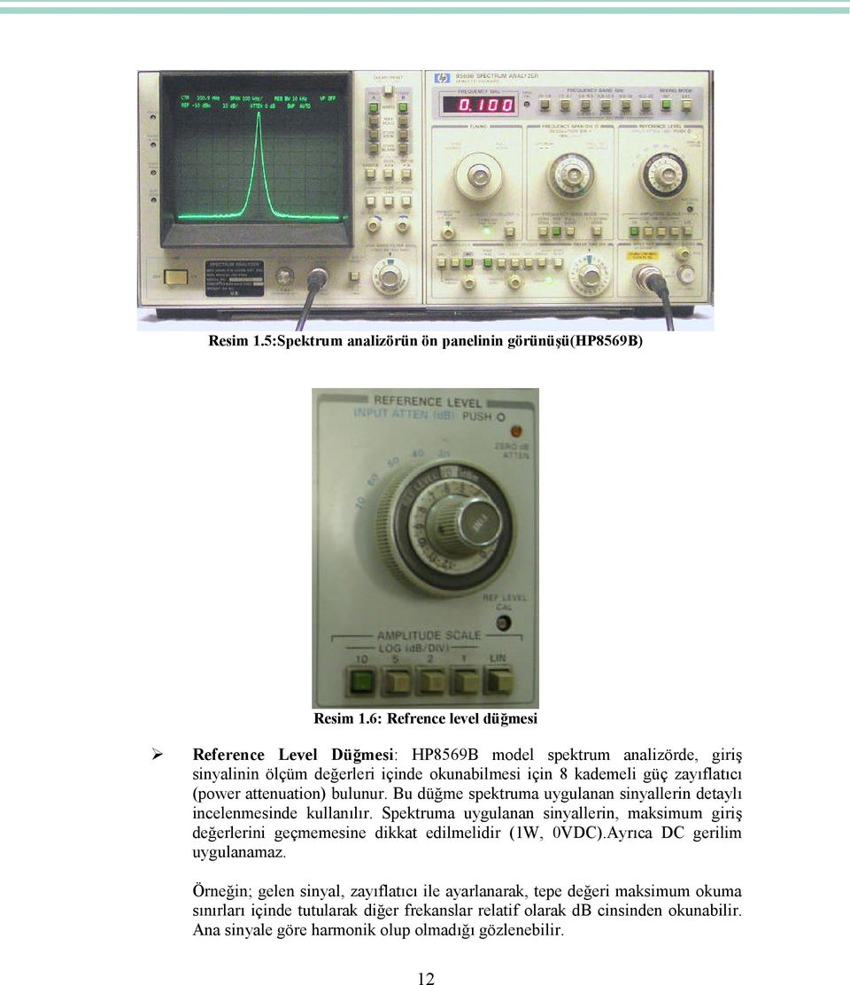 (power attenuation) bulunur. Bu düğme spektruma uygulanan sinyallerin detaylı incelenmesinde kullanılır.