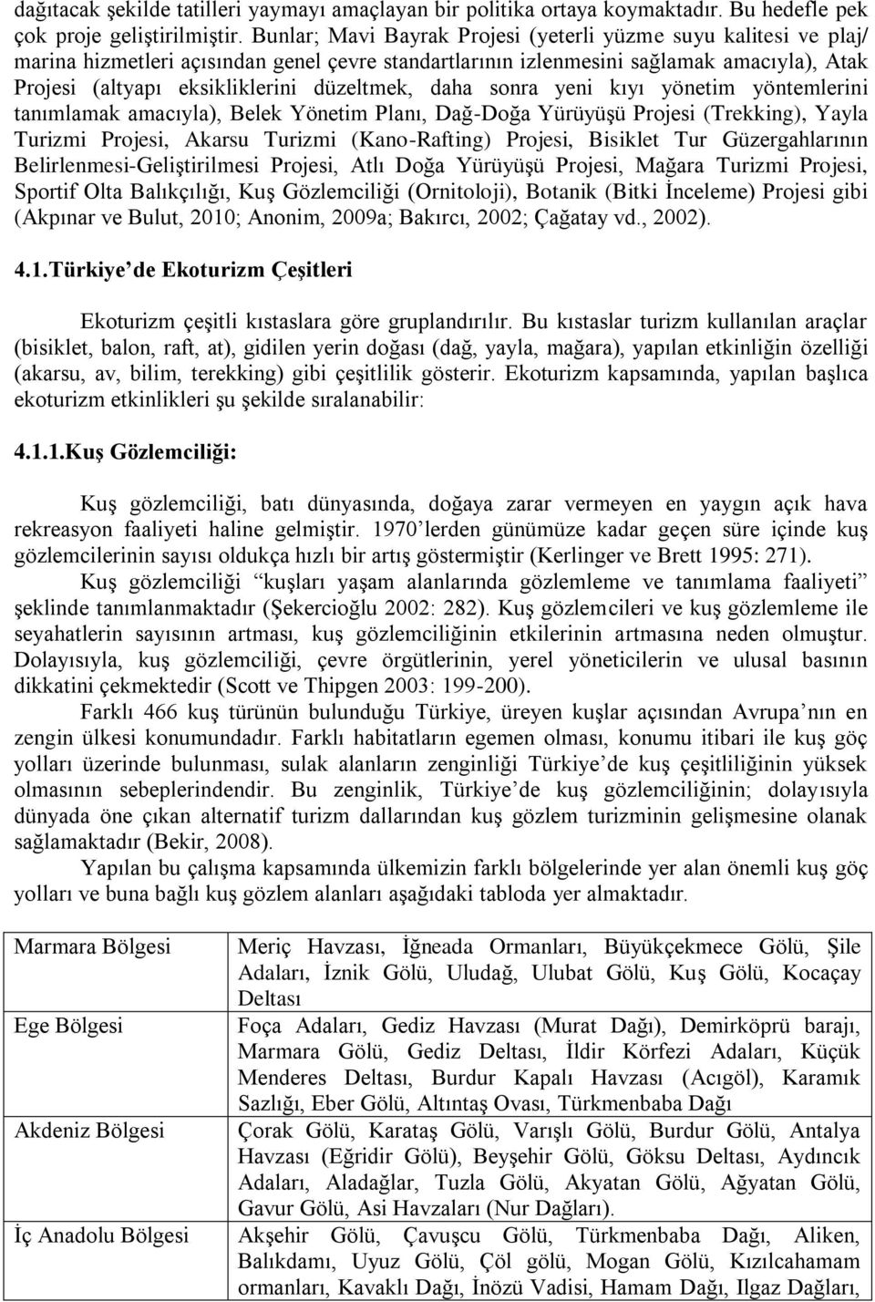 düzeltmek, daha sonra yeni kıyı yönetim yöntemlerini tanımlamak amacıyla), Belek Yönetim Planı, Dağ-Doğa YürüyüĢü Projesi (Trekking), Yayla Turizmi Projesi, Akarsu Turizmi (Kano-Rafting) Projesi,