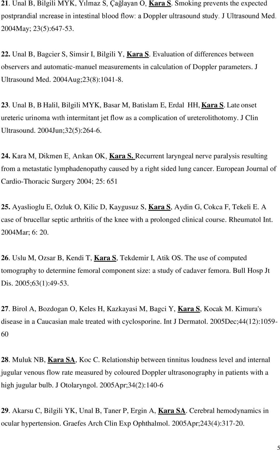 J Ultrasound Med. 2004Aug;23(8):1041-8. 23. Unal B, B Halil, Bilgili MYK, Basar M, Batislam E, Erdal HH, Kara S.