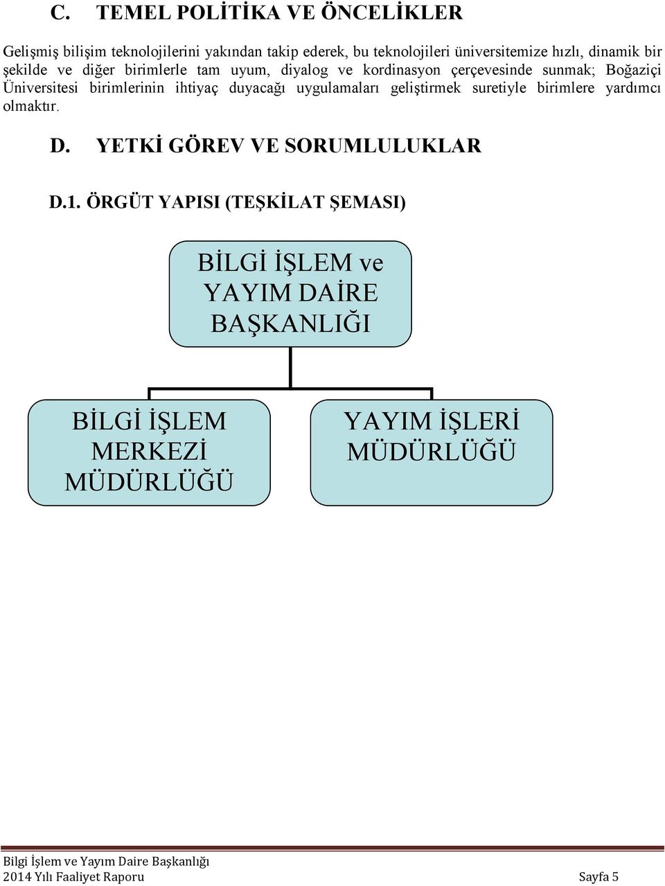 ihtiyaç duyacağı uygulamaları geliştirmek suretiyle birimlere yardımcı olmaktır. D. YETKİ GÖREV VE SORUMLULUKLAR D.1.