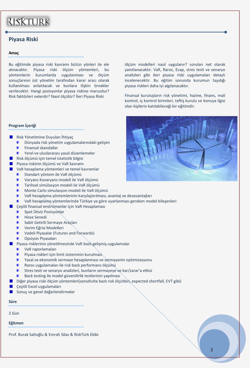 Hangi pozisyonlar piyasa riskine maruzdur? Risk faktörleri nelerdir? Nasıl ölçülür? İleri Piyasa Riski ölçüm modelleri nasıl uygulanır? soruları net olarak yanıtlanacaktır.