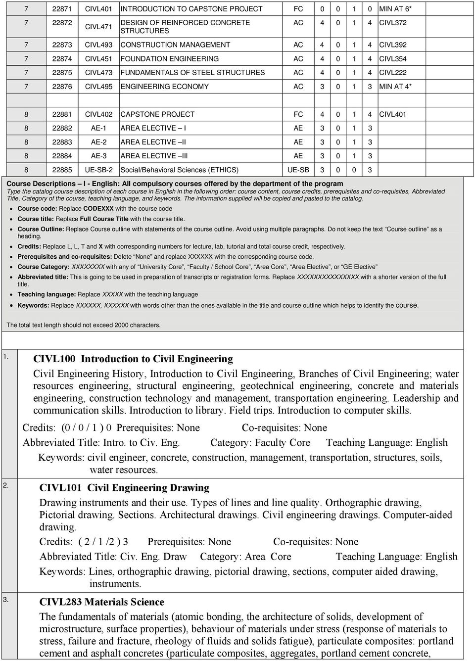 CIVL402 CAPSTONE PROJECT FC 4 0 1 4 CIVL401 8 22882 AE-1 AREA ELECTIVE I AE 3 0 1 3 8 22883 AE-2 AREA ELECTIVE II AE 3 0 1 3 8 22884 AE-3 AREA ELECTIVE III AE 3 0 1 3 8 22885 UE-SB-2