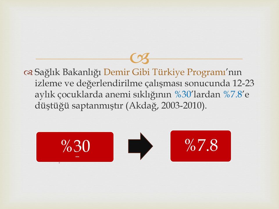 12-23 aylık çocuklarda anemi sıklığının %30 lardan