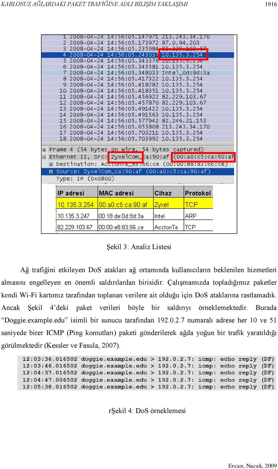 Çalışmamızda topladığımız paketler kendi Wi-Fi kartımız tarafından toplanan verilere ait olduğu için DoS ataklarına rastlamadık.