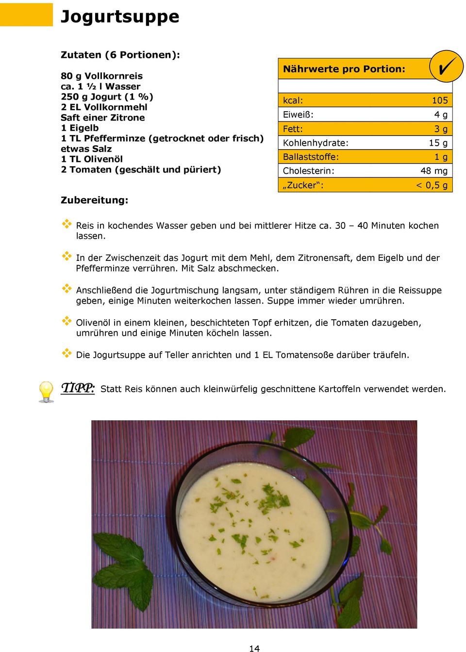 Nährwerte pro Portion: kcal: 105 Eiweiß: 4 g Fett: 3 g Kohlenhydrate: 15 g Ballaststoffe: 1 g Cholesterin: 48 mg Zucker : < 0,5 g Reis in kochendes Wasser geben und bei mittlerer Hitze ca.