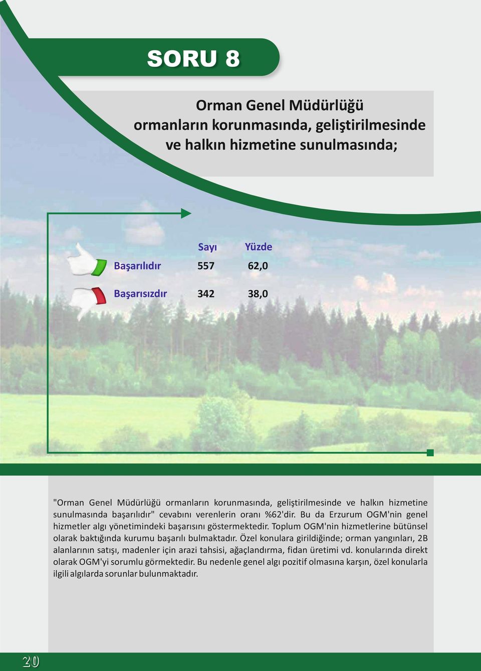 Bu da Erzurum OGM'nin genel hizmetler algı yönetimindeki başarısını göstermektedir. Toplum OGM'nin hizmetlerine bütünsel olarak baktığında kurumu başarılı bulmaktadır.