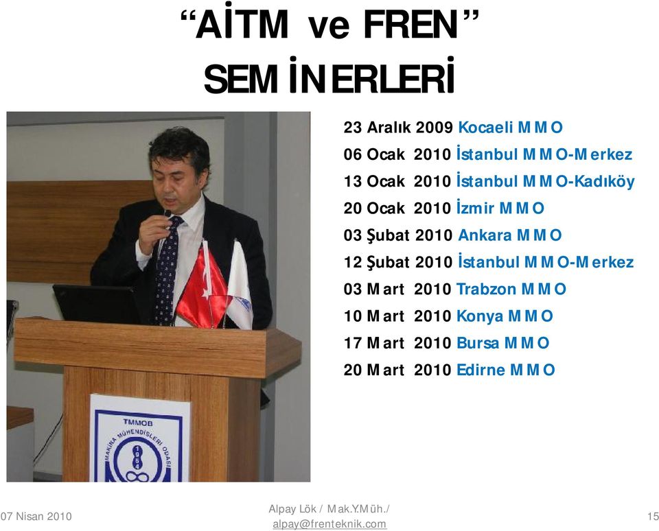 2010 Ankara MMO 12 Şubat 2010 İstanbul MMO-Merkez 03 Mart 2010 Trabzon MMO 10