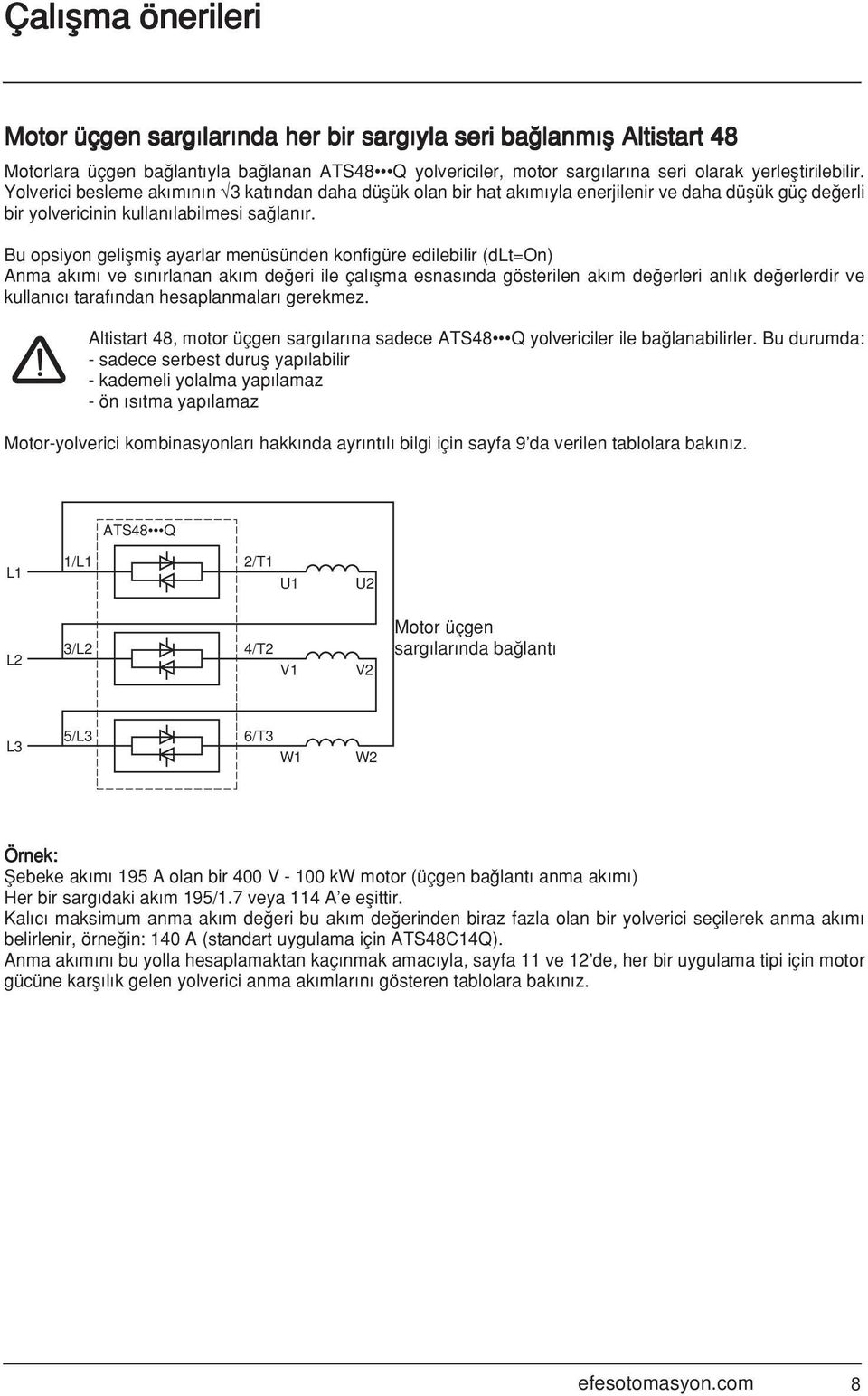 Bu opsiyon geliflmifl ayarlar menüsünden konfigüre edilebilir (dlt=on) Anma ak m ve s n rlanan ak m de eri ile çal flma esnas nda gösterilen ak m de erleri anl k de erlerdir ve kullan c taraf ndan