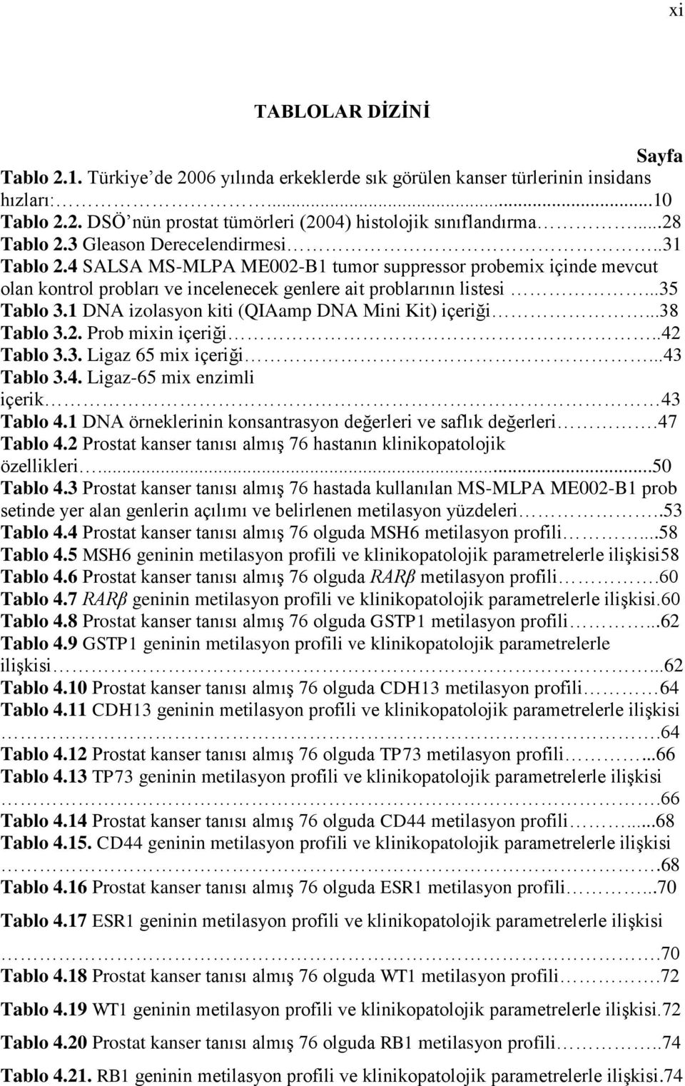 1 DNA izolasyon kiti (QIAamp DNA Mini Kit) içeriği...38 Tablo 3.2. Prob mixin içeriği..42 Tablo 3.3. Ligaz 65 mix içeriği...43 Tablo 3.4. Ligaz-65 mix enzimli içerik 43 Tablo 4.