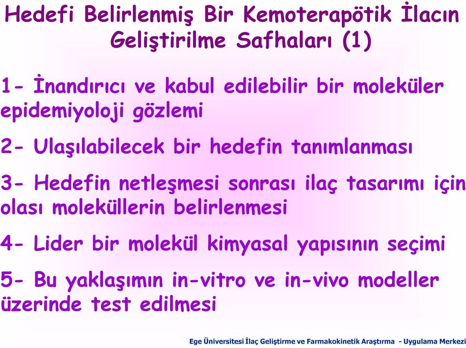 Hedefin netleşmesi sonrası ilaç tasarımı için olası moleküllerin belirlenmesi 4- Lider bir