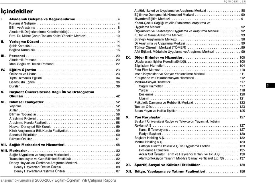 .. 22 IV. Eğitim-Öğretim... 23 Önlisans ve Lisans... 23 Tıpta Uzmanlık Eğitimi... 34 Lisansüstü Eğitimi... 36 Burslar... 38 V. Başkent Üniversitesine Bağlı İlk ve Ortaöğretim Okulları... 42 VI.