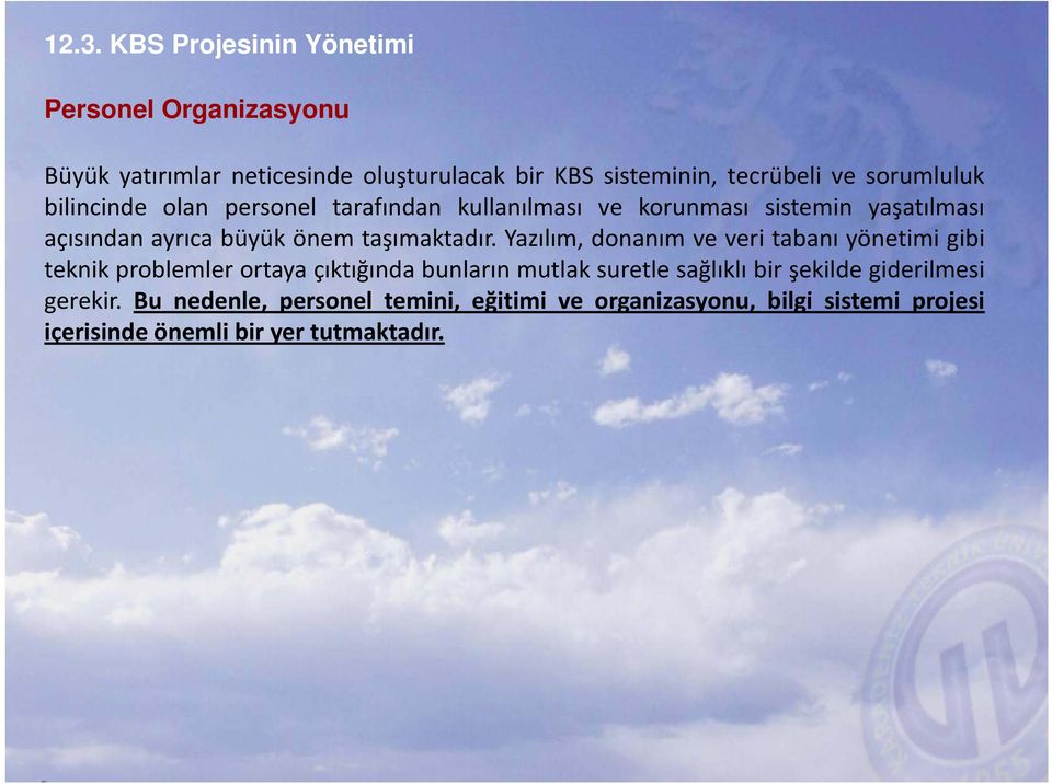 Yazılım, donanım ve veri tabanı yönetimi gibi teknik problemler ortaya çıktığında bunların mutlak suretle sağlıklı bir