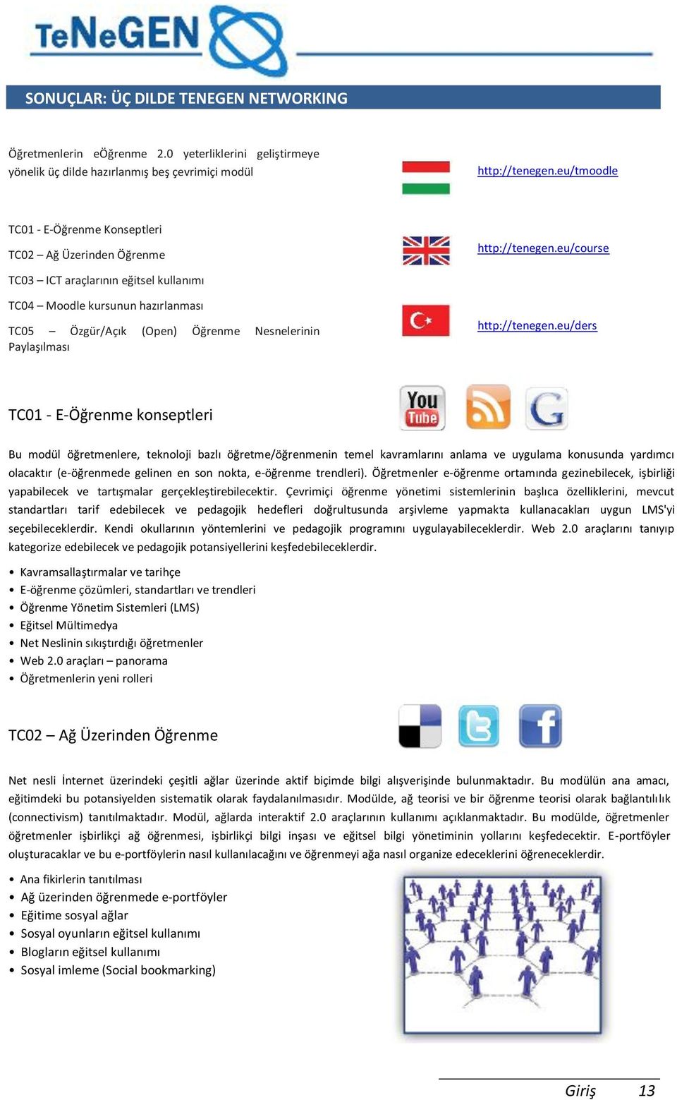 eu/course TC03 ICT araçlarının eğitsel kullanımı TC04 Moodle kursunun hazırlanması TC05 Özgür/Açık (Open) Öğrenme Nesnelerinin Paylaşılması http://tenegen.