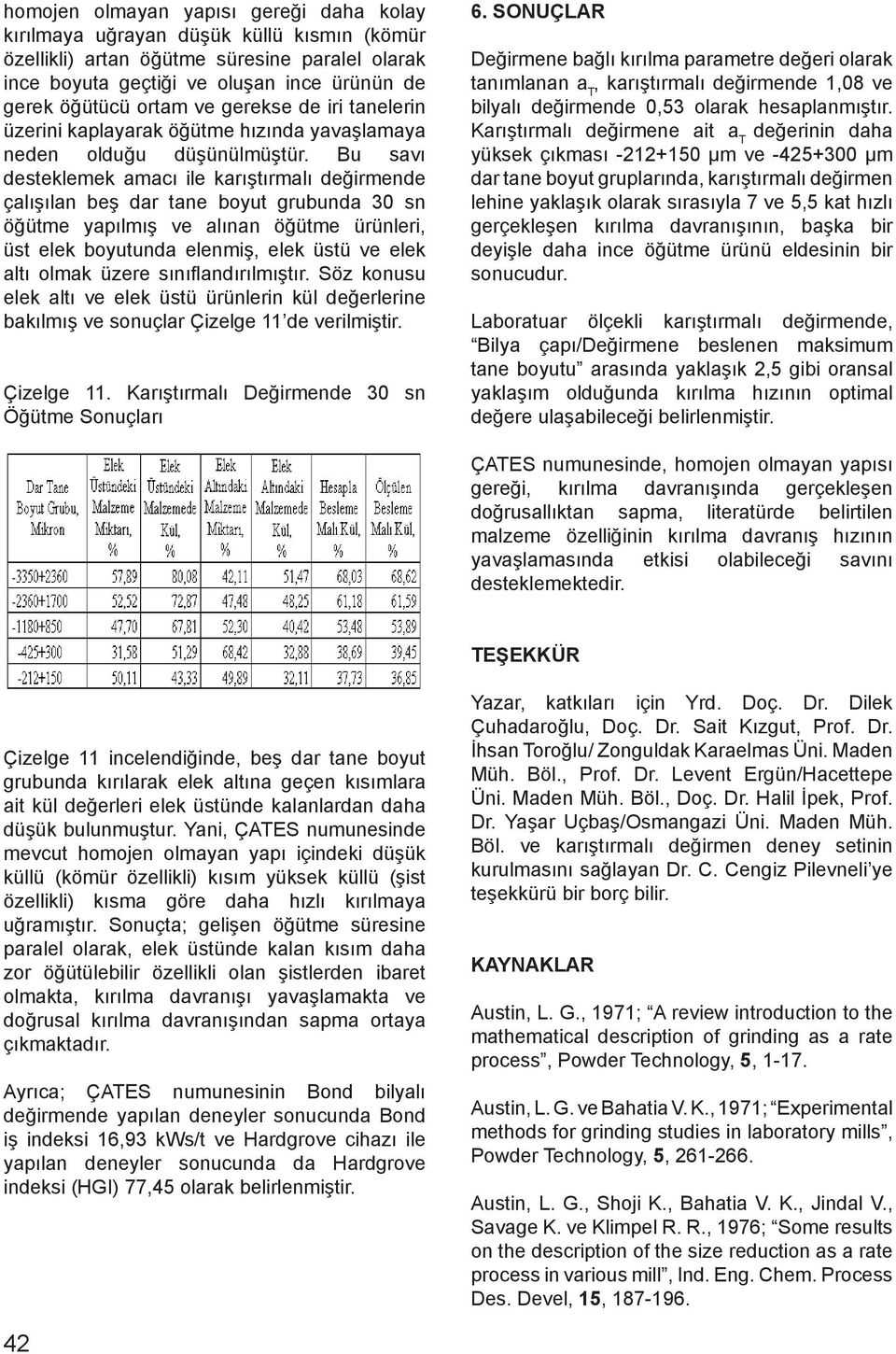 Bu savı desteklemek amacı le karıştırmalı değrmende çalışılan beş dar tane boyut grubunda 30 sn öğütme yapılmış ve alınan öğütme ürünler, üst elek boyutunda elenmş, elek üstü ve elek altı olmak üzere