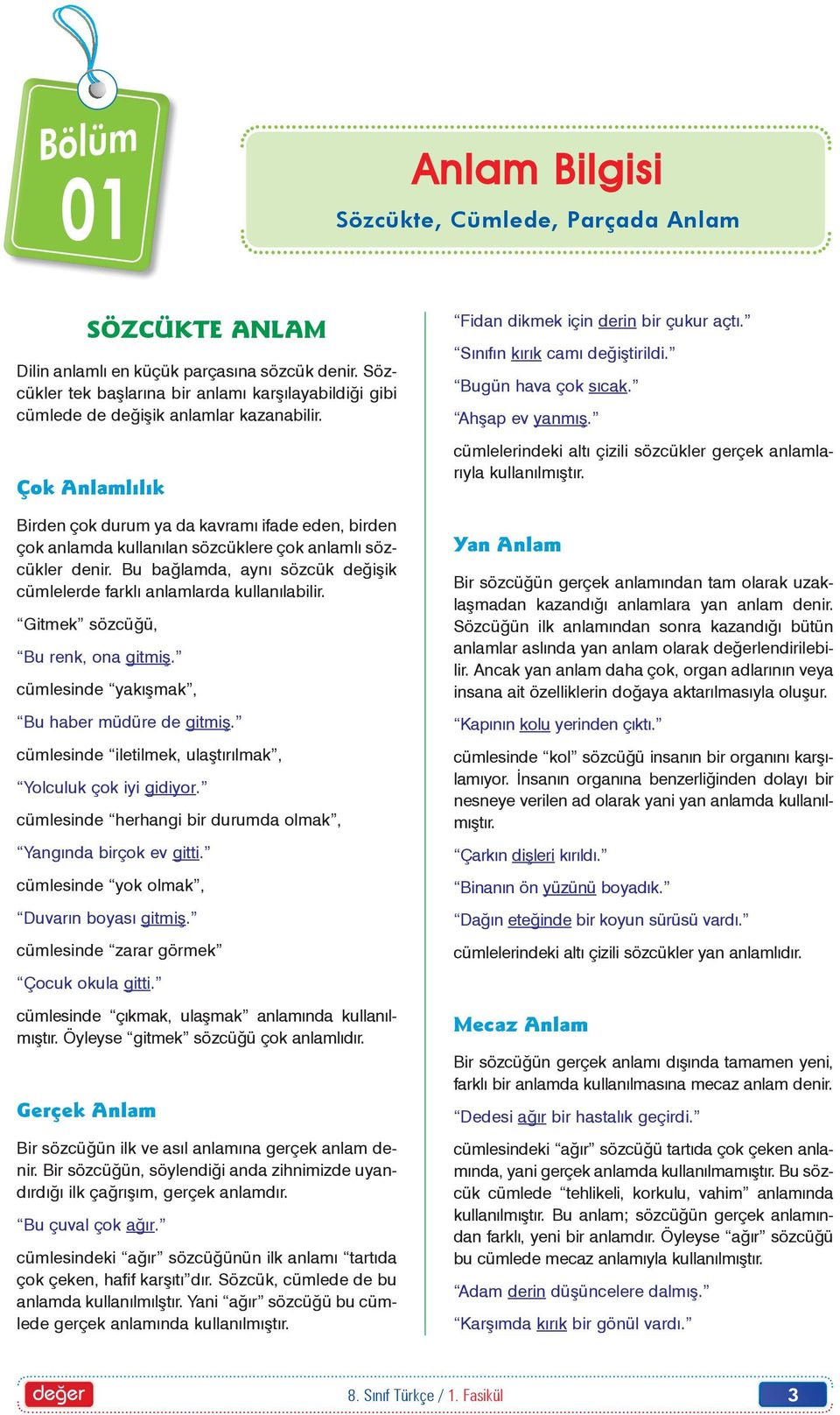 Çok Anlamlýlýk Birden çok durum ya da kavramý ifade eden, birden çok anlamda kullanýlan sözcüklere çok anlamlý sözcükler denir.