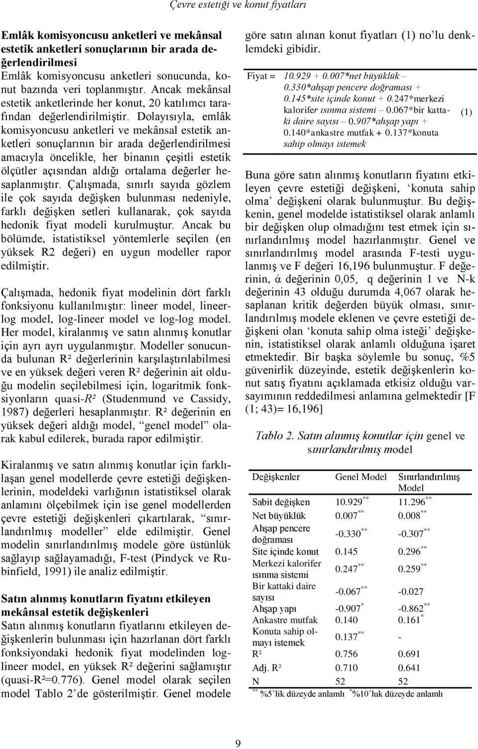 Dolayısıyla, emlâk komisyoncusu anketleri ve mekânsal estetik anketleri sonuçlarının bir arada değerlendirilmesi amacıyla öncelikle, her binanın çeģitli estetik ölçütler açısından aldığı ortalama