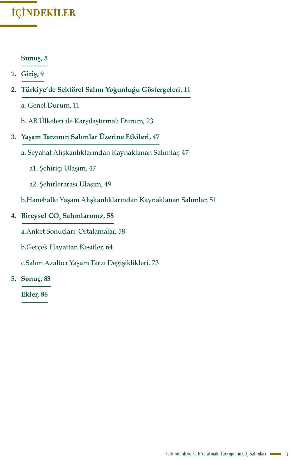 Şehiriçi Ulaşım, 47 a2. Şehirlerarası Ulaşım, 49 b. Hanehalkı Yaşam Alışkanlıklarından Kaynaklanan Salımlar, 51 4. Bireysel CO 2 Salımlarımız, 58 a.