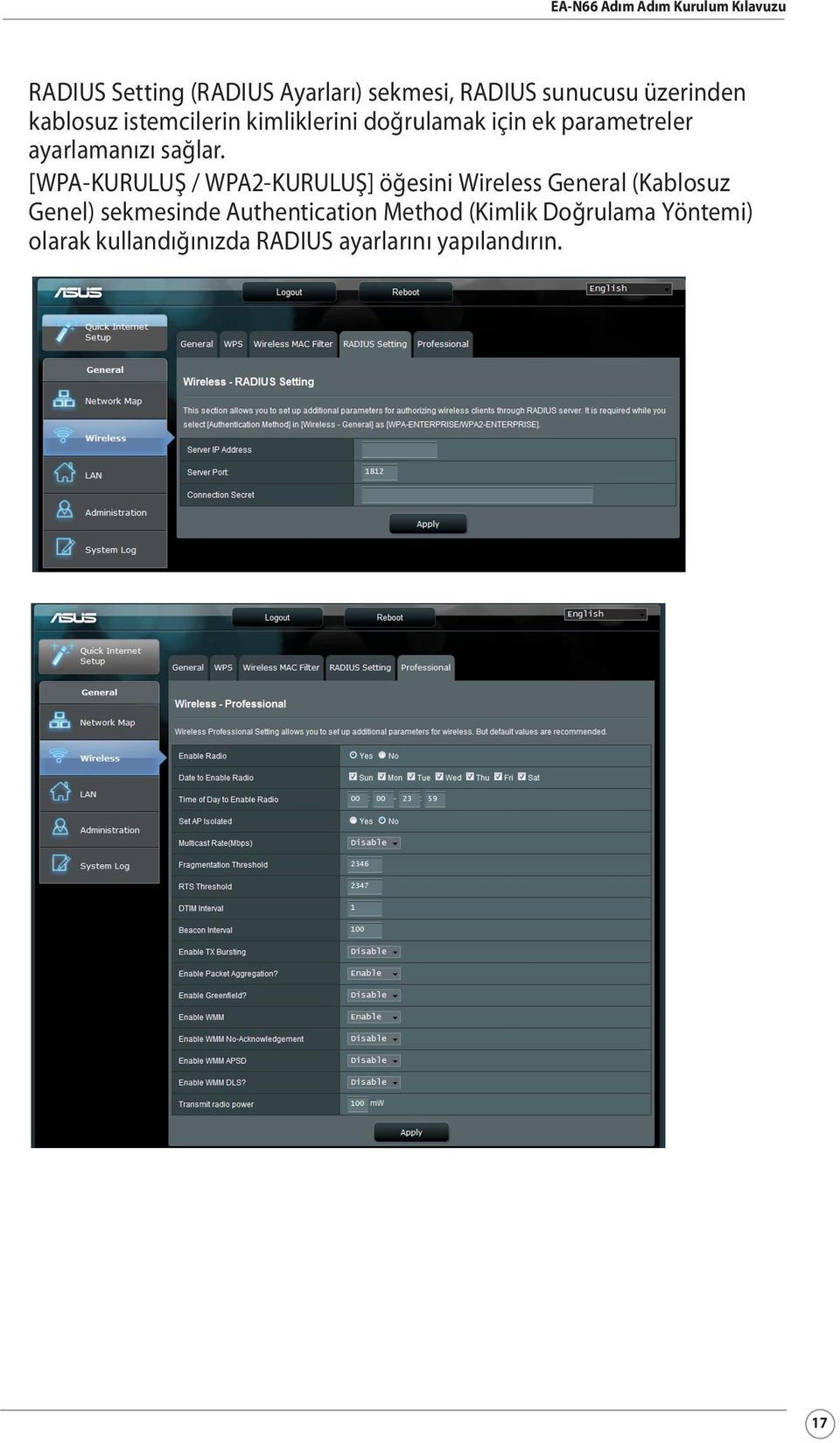 [WPA-KURULUŞ / WPA2-KURULUŞ] öğesini Wireless General (Kablosuz Genel) sekmesinde