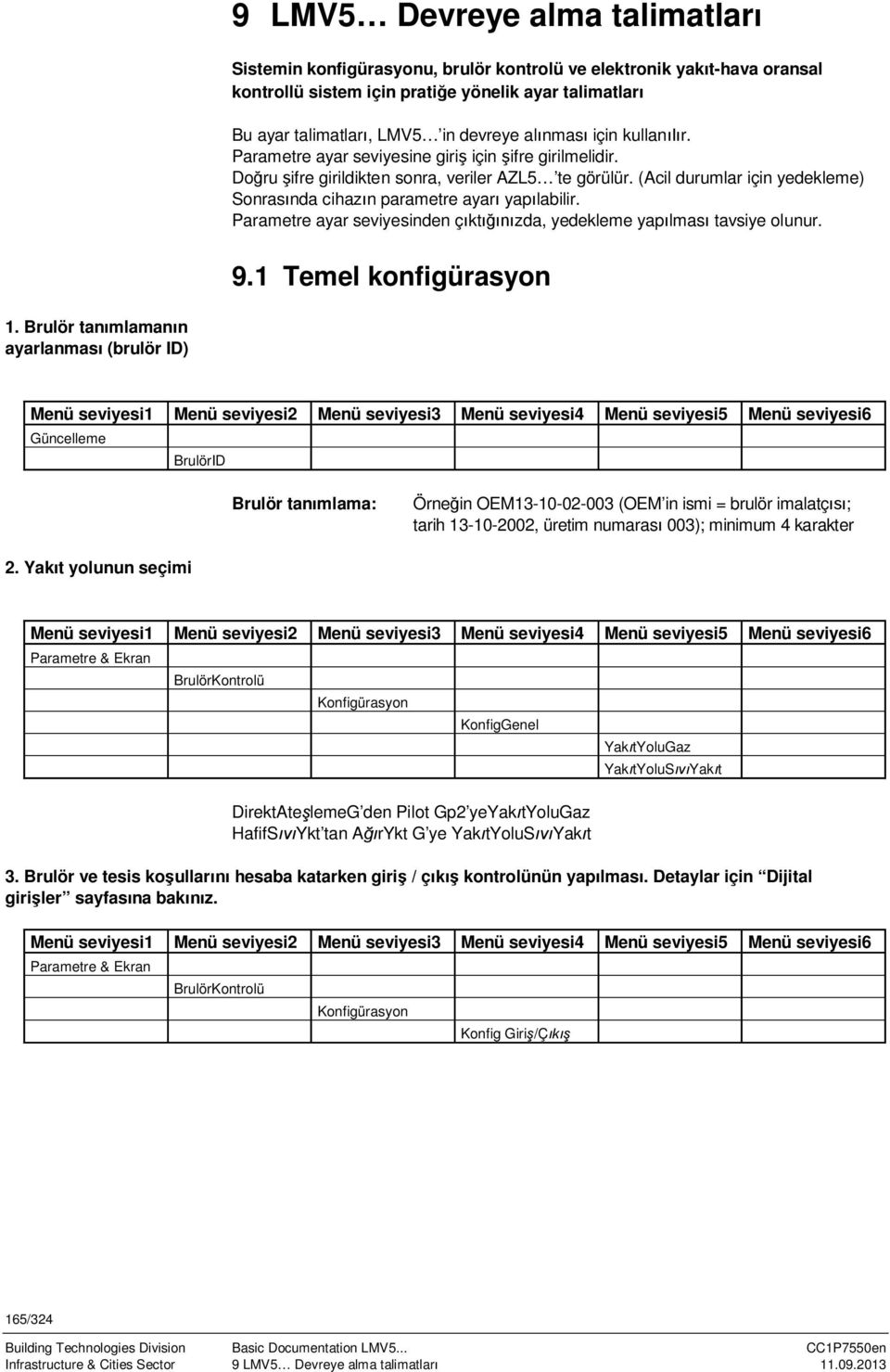 (Acil durumlar için yedekleme) Sonrasında cihazın parametre ayarı yapılabilir. Parametre ayar seviyesinden çıktığınızda, yedekleme yapılması tavsiye olunur. 9.1 Temel konfigürasyon 1.