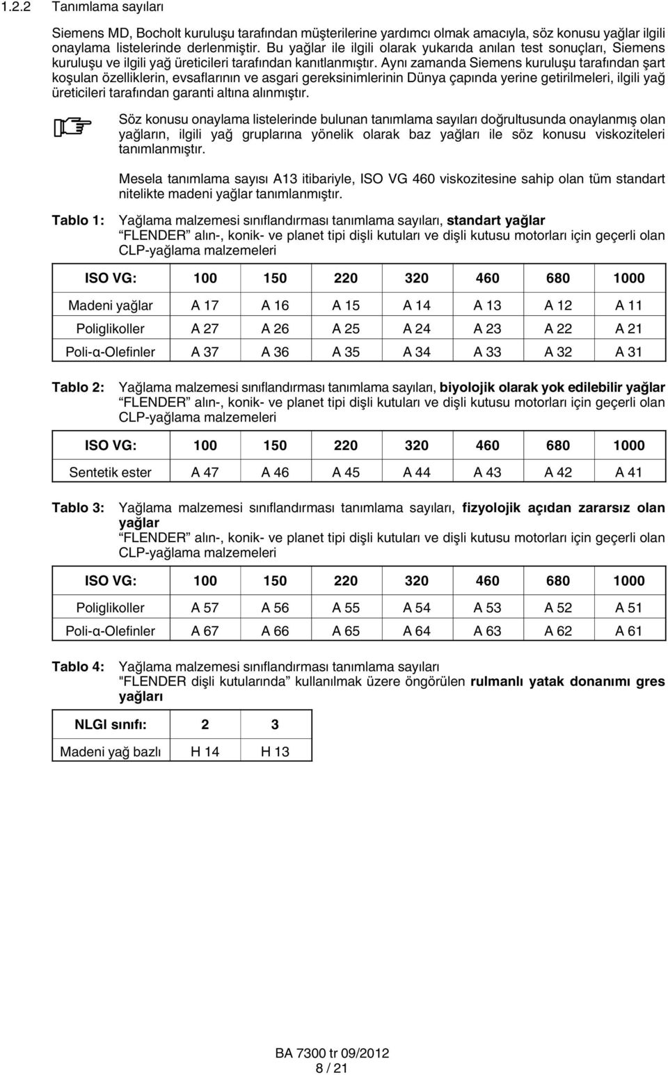 Aynı zamanda Siemens kuruluşu tarafından şart koşulan özelliklerin, evsaflarının ve asgari gereksinimlerinin Dünya çapında yerine getirilmeleri, ilgili yağ üreticileri tarafından garanti altına