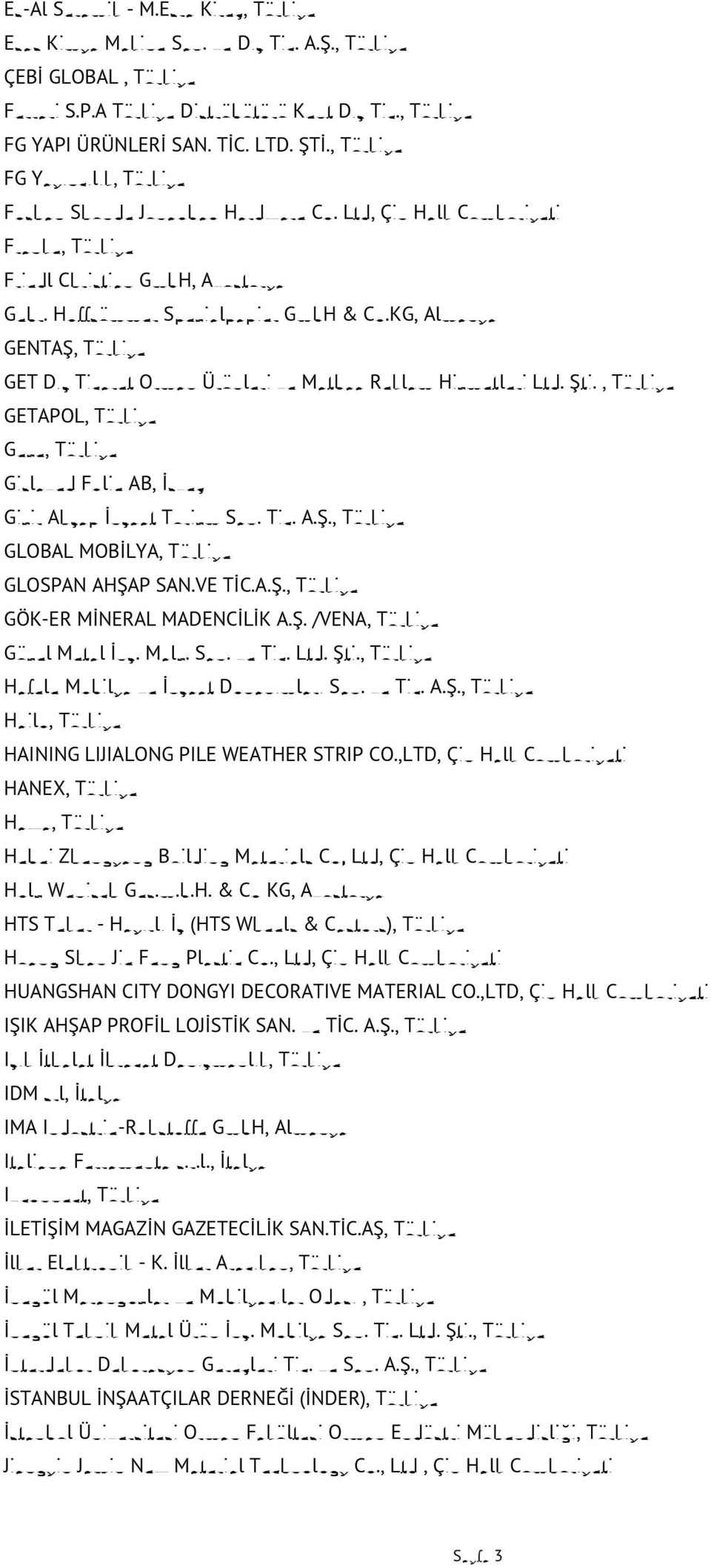 KG, Almanya GENTAŞ, Türkiye GET Dış Ticaret Orman Ürünleri ve Matbaa Reklam Hizmetleri Ltd. Şti., Türkiye GETAPOL, Türkiye Geze, Türkiye Gislaved Folie AB, İsveç Gizir Ahşap İnşaat Turizm San. Tic. A.Ş., Türkiye GLOBAL MOBİLYA, Türkiye GLOSPAN AHŞAP SAN.