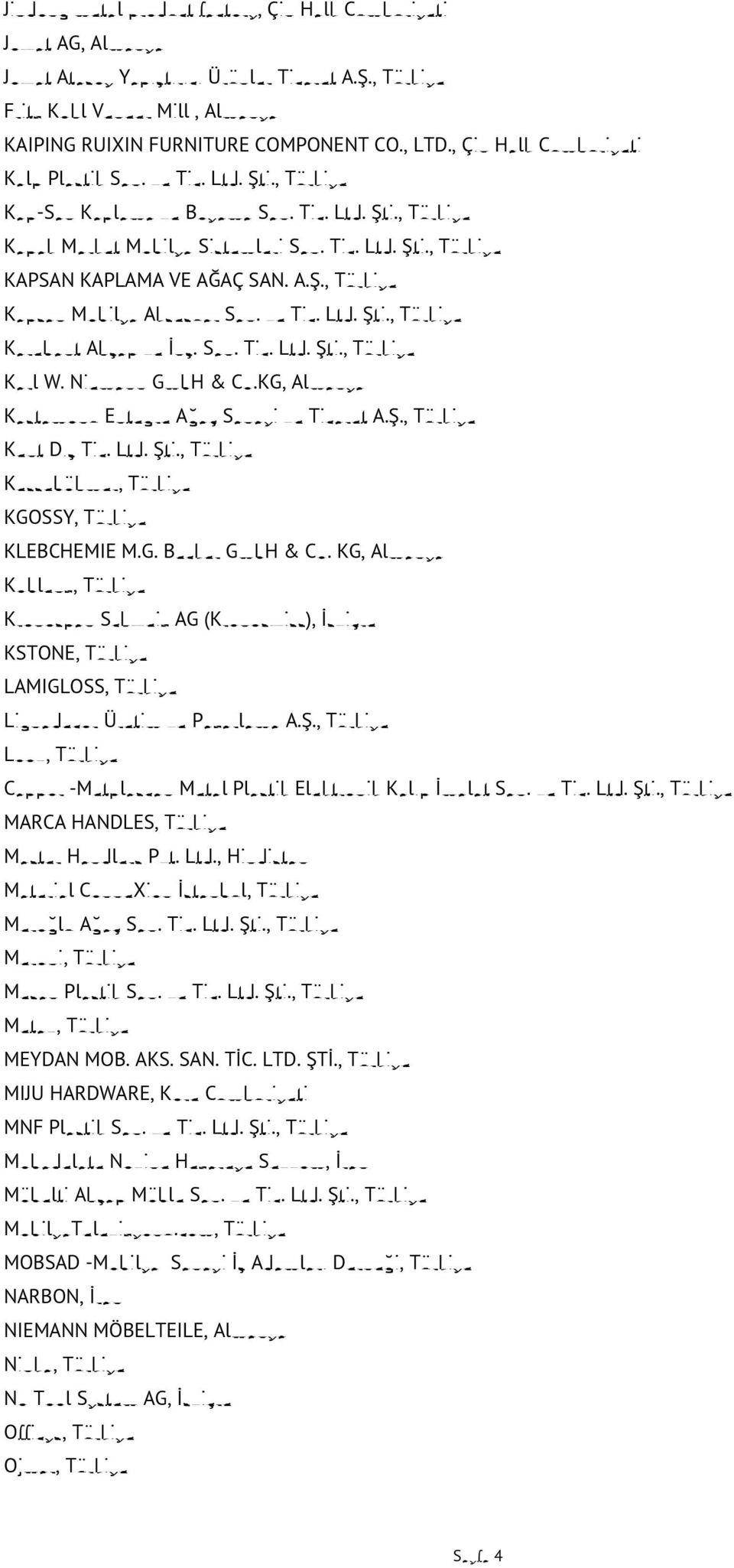 A.Ş., Türkiye Kapsan Mobilya Aksesuar San. ve Tic. Ltd. Şti., Türkiye Karebant Ahşap ve İnş. San. Tic. Ltd. Şti., Türkiye Karl W. Niemann GmbH & Co.
