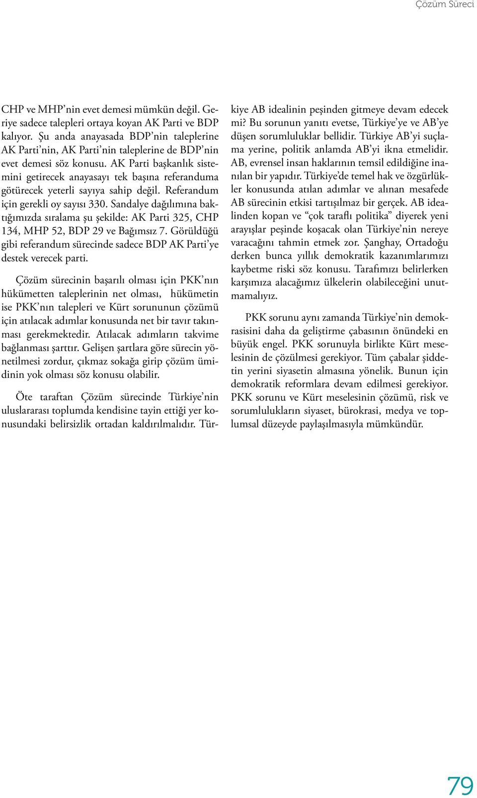 AK Parti başkanlık sistemini getirecek anayasayı tek başına referanduma götürecek yeterli sayıya sahip değil. Referandum için gerekli oy sayısı 330.