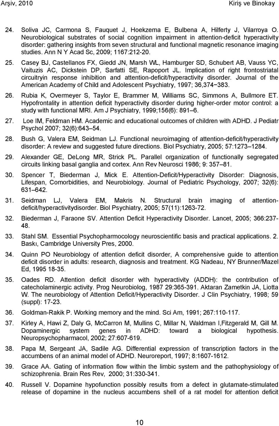 Ann N Y Acad Sc, 2009; 1167:212-20. 25. Casey BJ, Castellanos FX, Giedd JN, Marsh WL, Hamburger SD, Schubert AB, Vauss YC, Vaituzis AC, Dickstein DP, Sarfatti SE, Rapoport JL.