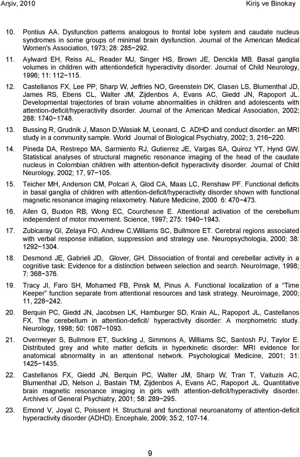 Basal ganglia volumes in children with attentiondeficit hyperactivity disorder. Journal of Child Neurology, 1996; 11: 112 115. 12.