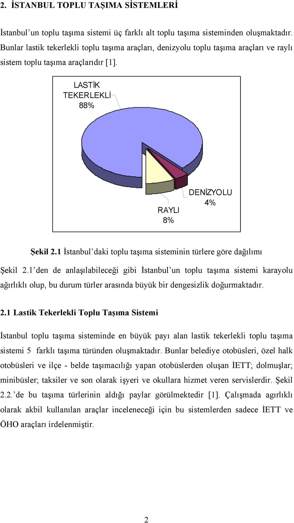 1 İstanbul daki toplu taşıma sisteminin türlere göre dağılımı Şekil 2.