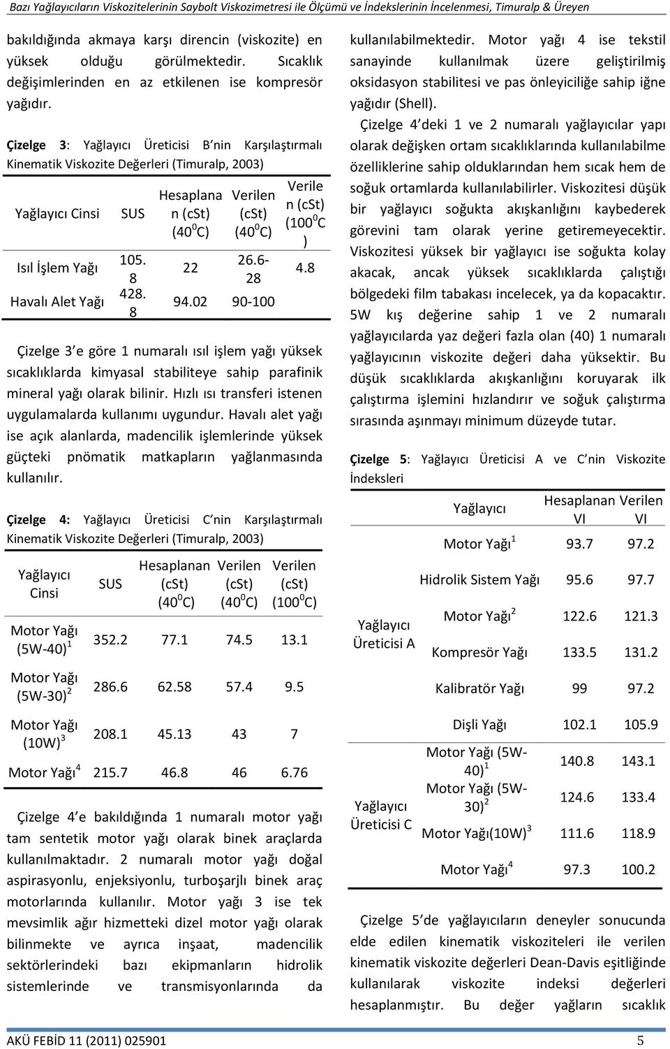 8 Hesaplana n 22 26.6-28 94.02 90-100 Verile n (100 0 C ) 4.8 Çizelge 3 e göre 1 numaralı ısıl işlem yağı yüksek sıcaklıklarda kimyasal stabiliteye sahip parafinik mineral yağı olarak bilinir.