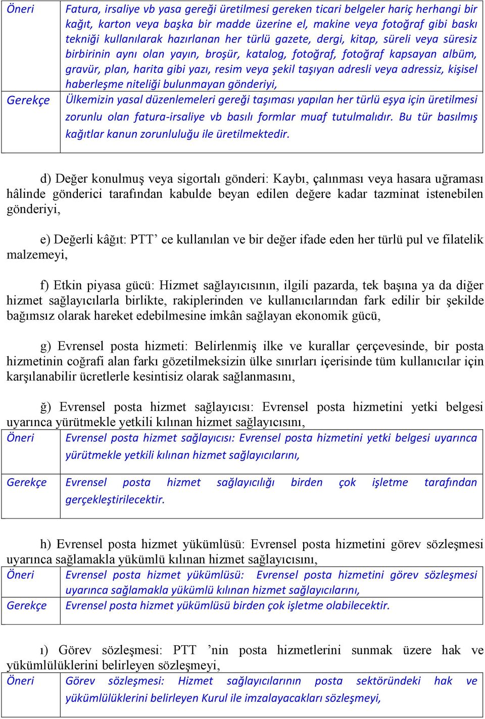 adresli veya adressiz, kişisel haberleşme niteliği bulunmayan gönderiyi, Ülkemizin yasal düzenlemeleri gereği taşıması yapılan her türlü eşya için üretilmesi zorunlu olan fatura-irsaliye vb basılı